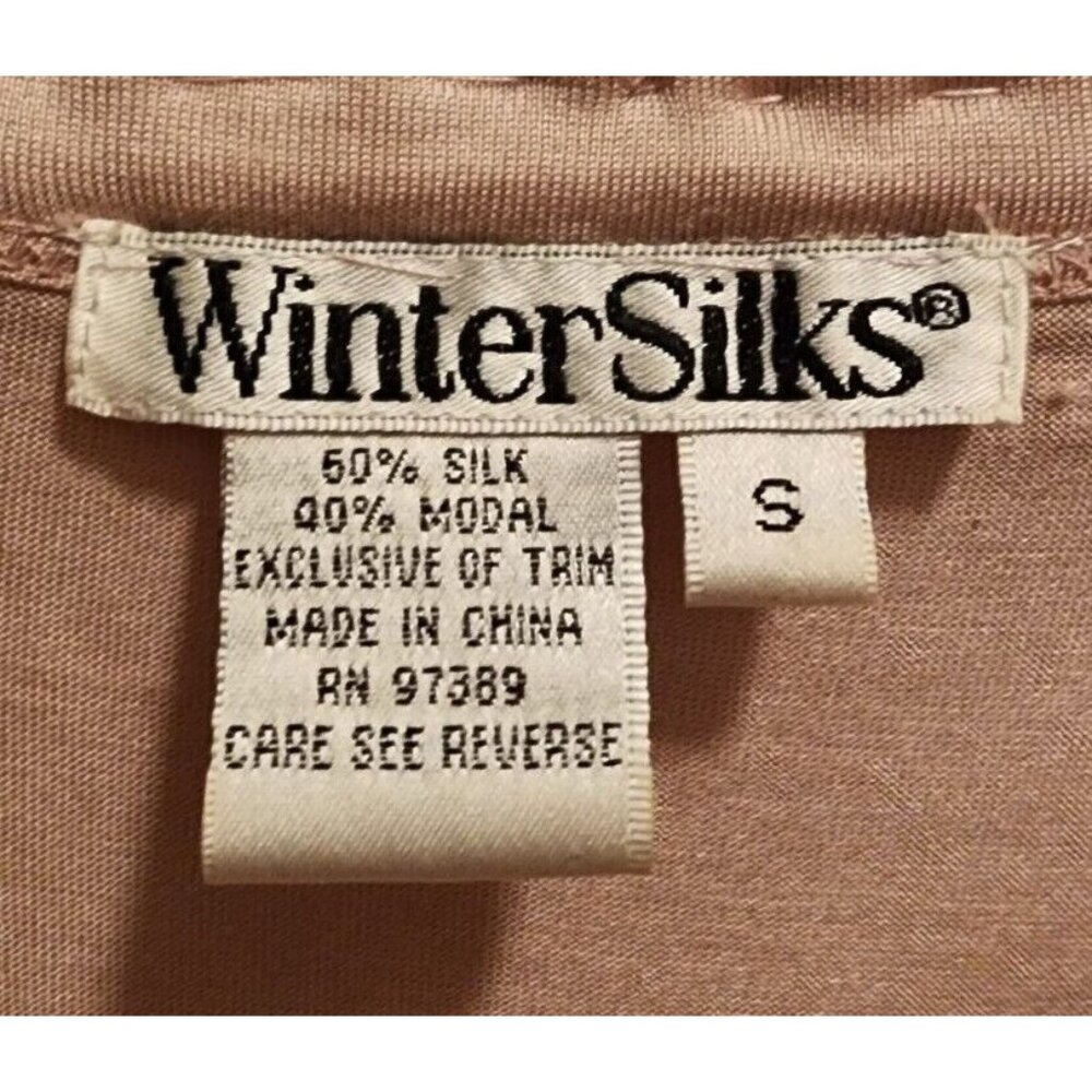 WinterSilks Women's Short Sleeve Top Floral Neck Silk Blend Dusty Pink Sz Small - Picture 4 of 10